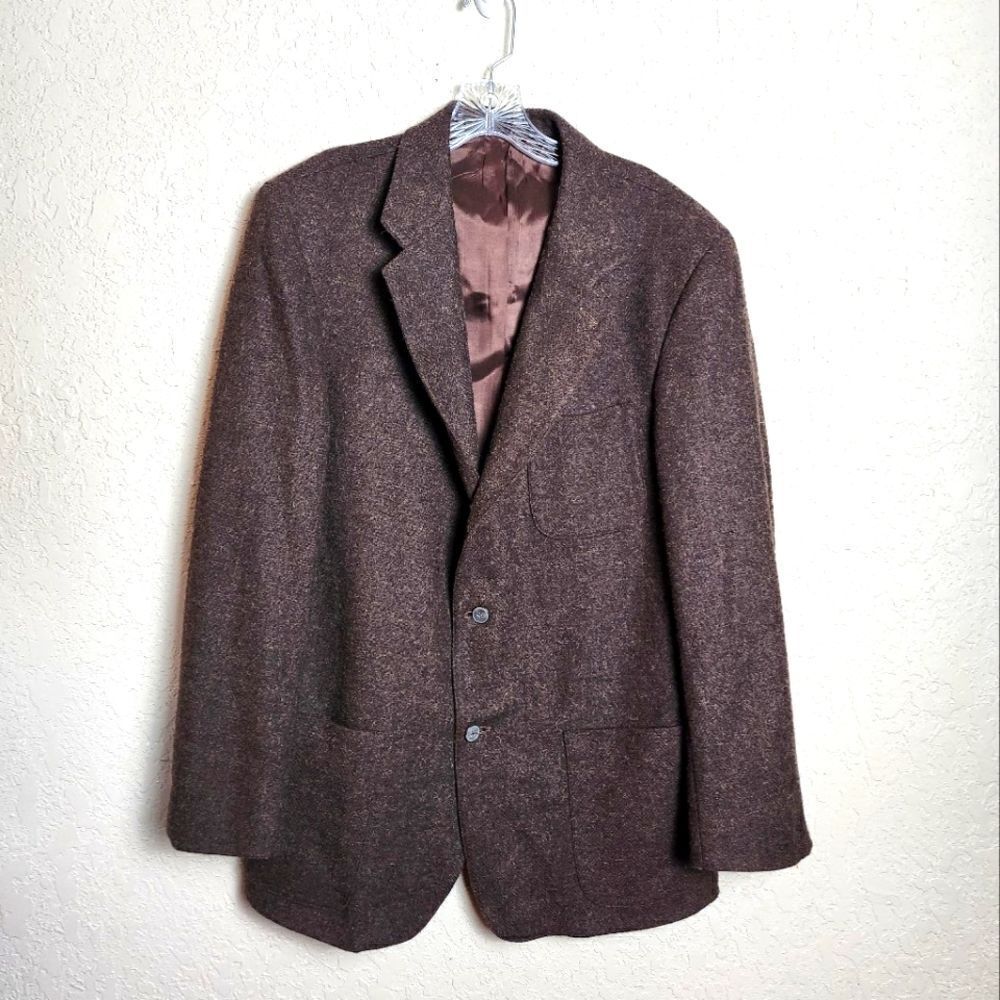 Vintage J Crew 90s Mens Oarsman Wool Alpaca Blazer Jacket Brown Size M Tall
